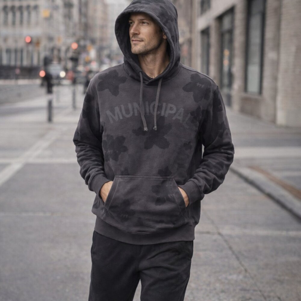 🖤 Municipal Pullover Hoodie – Charcoal Floral Camo – Size L